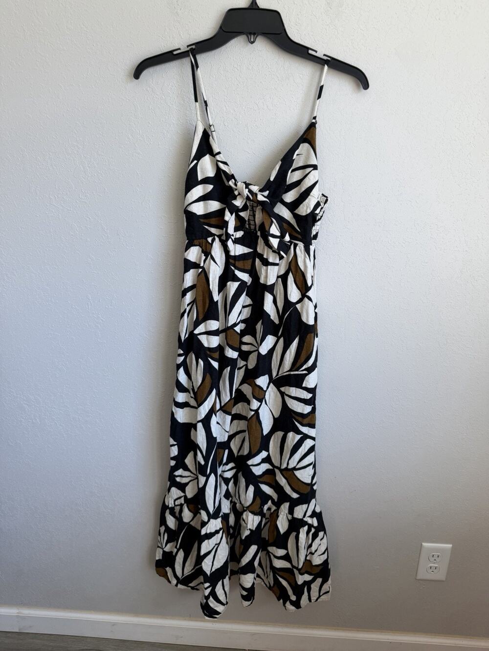 Tabitha Brown for Target Black Cream Botanical Tie Front Midi Dress Womens XXS